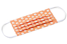 Load image into Gallery viewer, Orange and white flower pleated cloth face masks