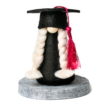 Load image into Gallery viewer, Joyful Gnomes fabric graduation gnome with raspberry tassel
