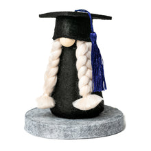 Load image into Gallery viewer, Joyful Gnomes fabric graduation gnome with dark blue tassel
