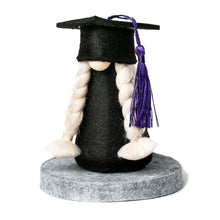 Load image into Gallery viewer, Joyful Gnomes fabric graduation gnome with purple tassel

