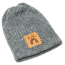 Load image into Gallery viewer, handmade kitted newborn baby hat gray heather with patch