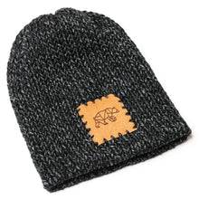 Load image into Gallery viewer, handmade kitted newborn baby hat black heather with patch