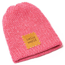 Load image into Gallery viewer, handmade kitted newborn baby hat pink heather with patch