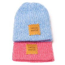 Load image into Gallery viewer, handmade kitted newborn baby hats pink and blue with patch