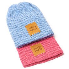 Load image into Gallery viewer, handmade kitted newborn baby hats pink and blue with patch