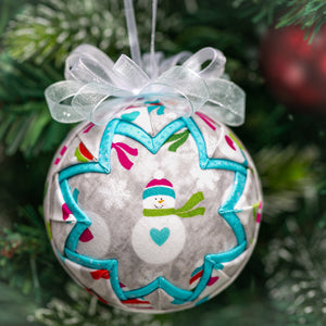 Handmade Heirloom Quilted Snow Globe Christmas Ornament - Blue