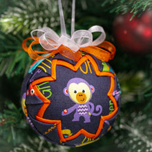 Load image into Gallery viewer, Handmade quilted fabric fisher price monkey baby ornament