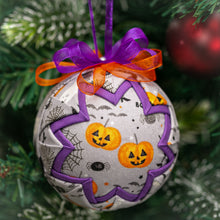Load image into Gallery viewer, Handmade quilted fabric Halloween pumpkin ornament
