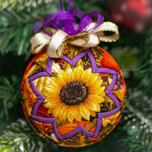 Handmade quilted fabric Fall sunflower ornament