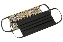 Load image into Gallery viewer, Black and gold posh handmade pleated cotton face masks