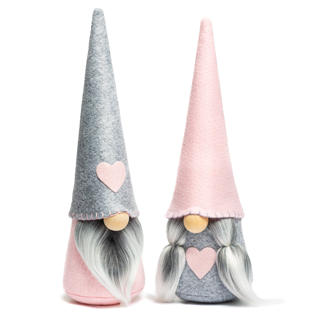 Joyful Gnomes Felt and Fabric Pink and Gray Heart Gnomes