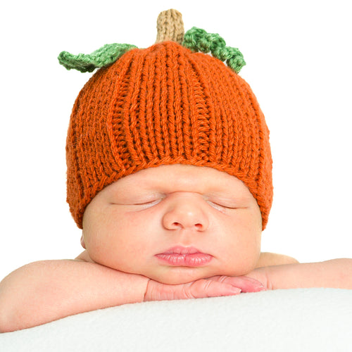 Fall orange hand-knitted newborn baby pumpkin hat
