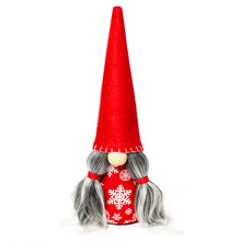 Load image into Gallery viewer, Winter holiday snowflake Christmas fabric gnome with red hat
