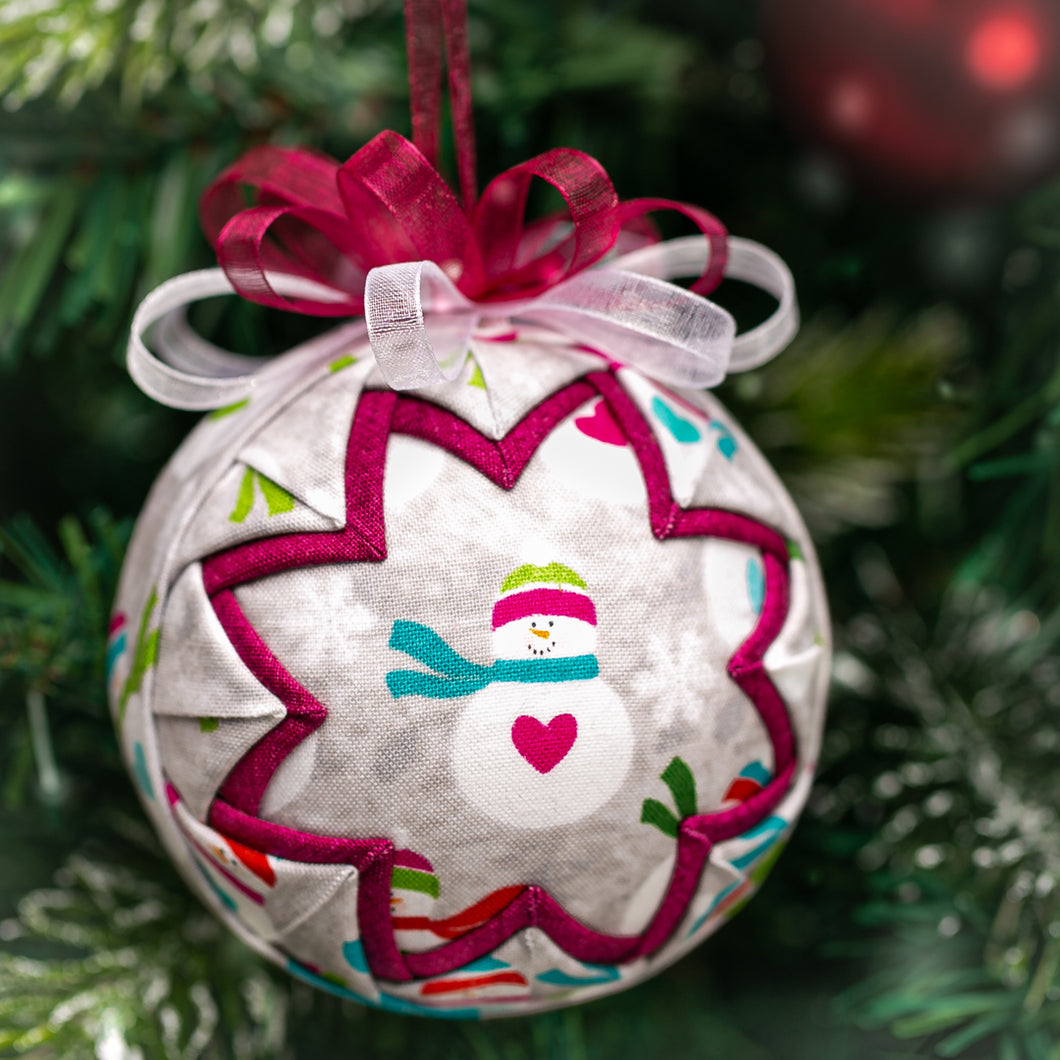 Handmade Heirloom Quilted Snow Globe Christmas Ornament - Burgundy