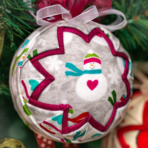 Handmade Heirloom Quilted Snow Globe Christmas Ornament - Burgundy
