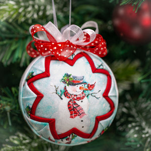Handmade quilted fabric Christmas Holiday Snowman Ornament