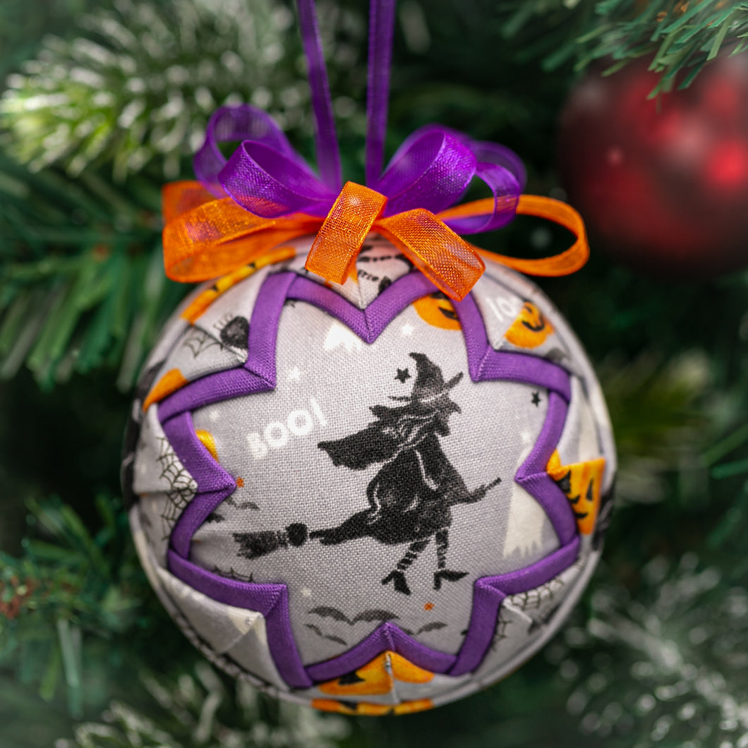 Handmade quilted fabric Halloween witch ornament