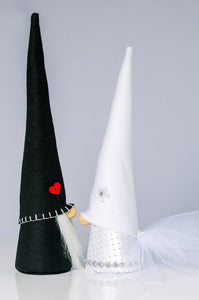 Joyful Gnomes Bride and Groom Black and White Felt Gnomes